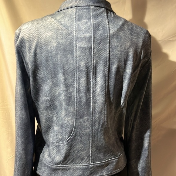 Medium blue double breasted zipper leather jacket snakeskin pattern nwt dressy - Picture 6 of 15